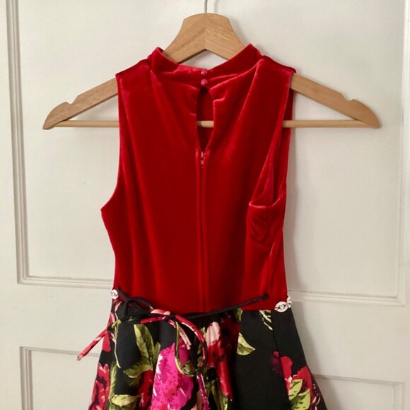 SPEECHLESS Big Girls Floral Halter Neck Red Velvet Hi-Low Party Dress - Picture 7 of 11